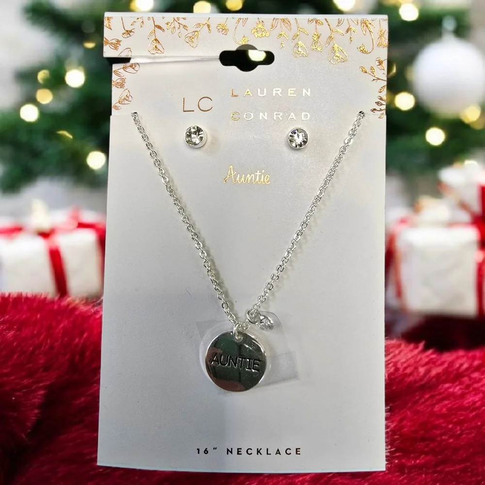 LC Lauren Conrad Silver 'Auntie' Necklace and Earring Set